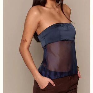 PrettyLittleThing Navy Satin Cowl Neck Top